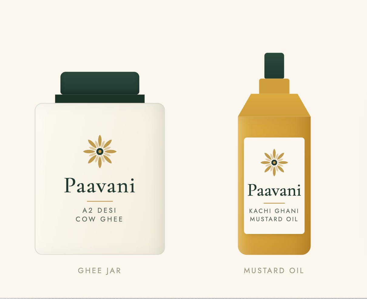 Paavani Cow Ghee jar and Kachi Ghani Mustard Oil bottle