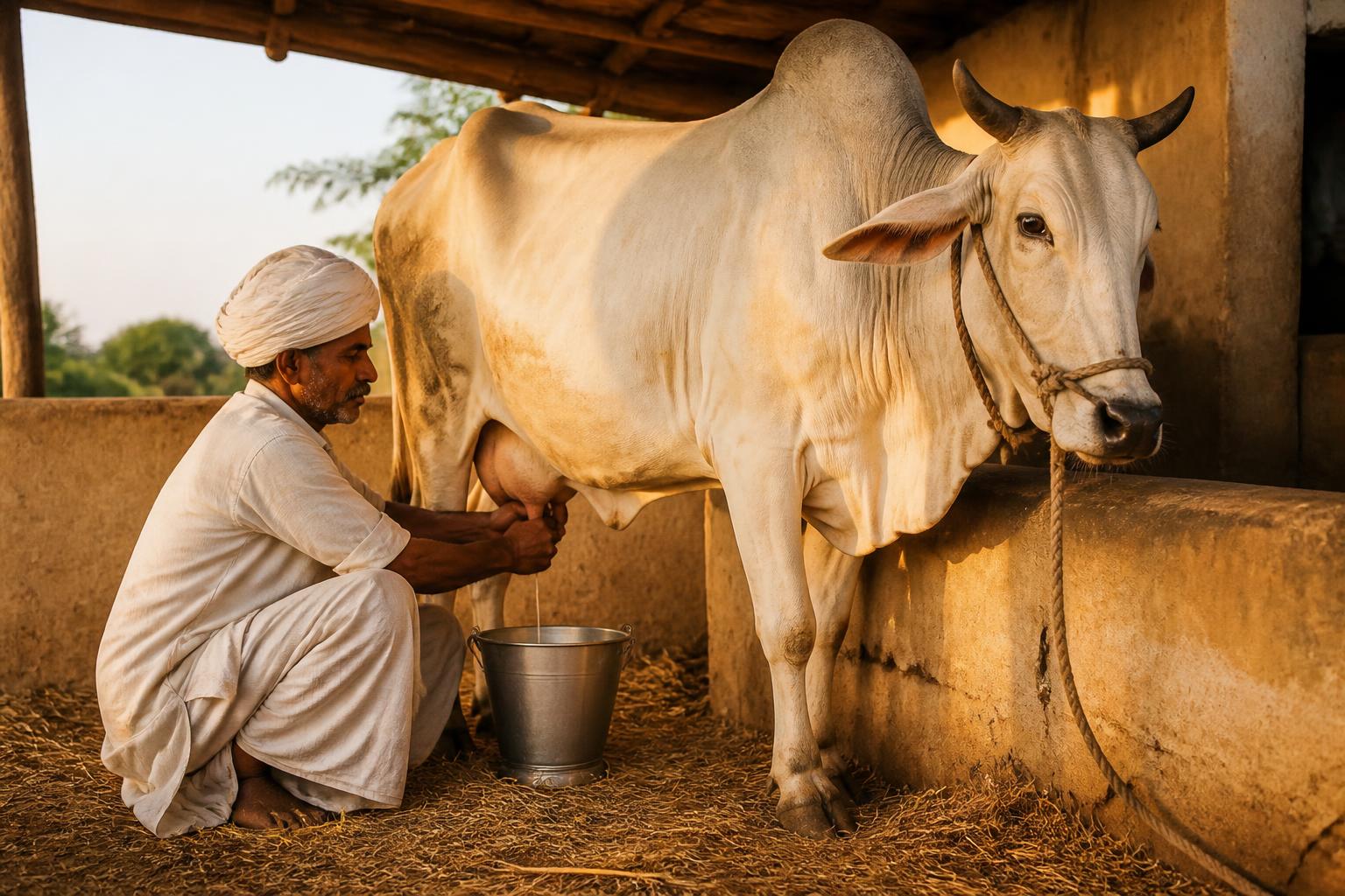 Rajasthan milk rearer with Tharparkar cow
